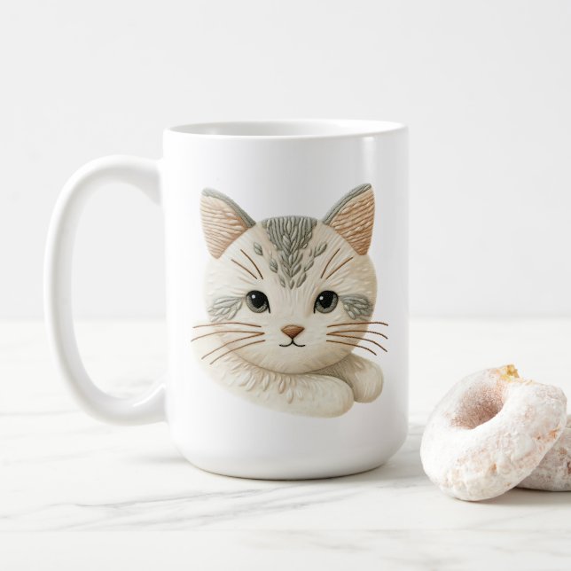 Xícara de café com Gatinho bordado para amantes de (Com Donut)