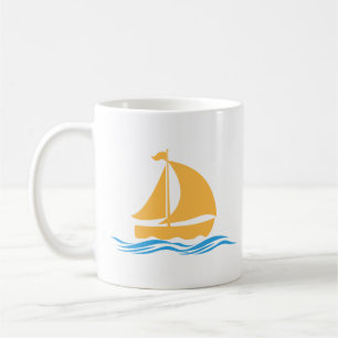 Xícara de café com padrão de barco e onda