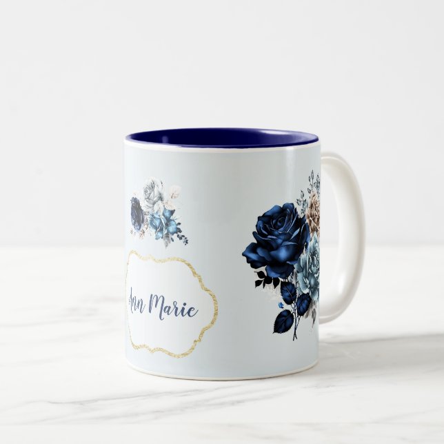 Xícara de café com Rosa azul personalizada bonito (Frente Esquerda)