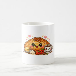 Xícara de Café Croissant Feliz Fofa