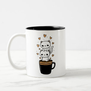 Xícara De Café De Gatos Kawaii Fofa Caneca De Duas