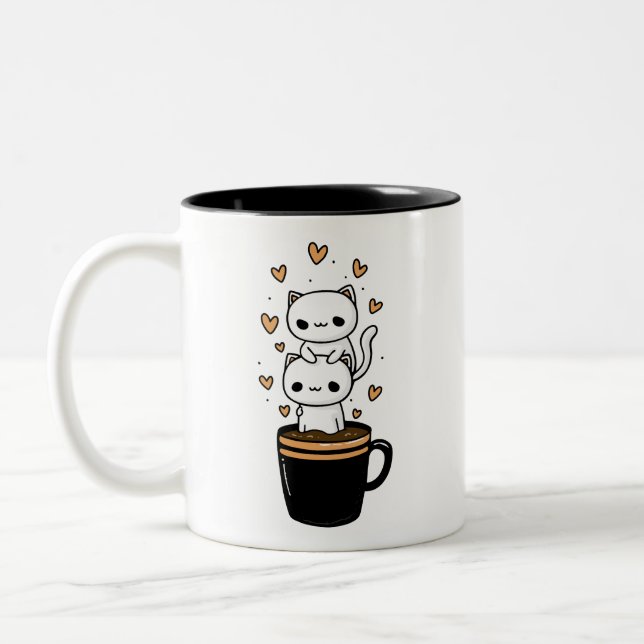 Xícara De Café De Gatos Kawaii Fofa Caneca De Duas (Esquerda)