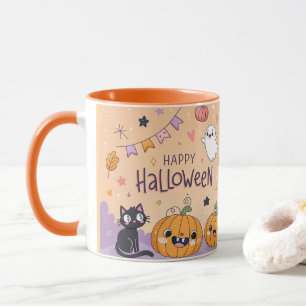 Xícara de café de Halloween laranja assustadoramen