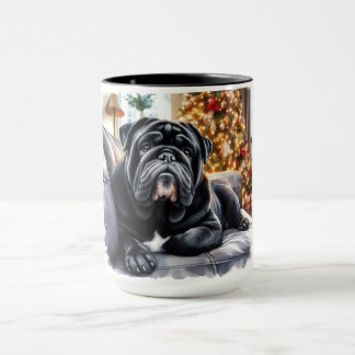Xícara de Café de Natal do Buldogue Negro