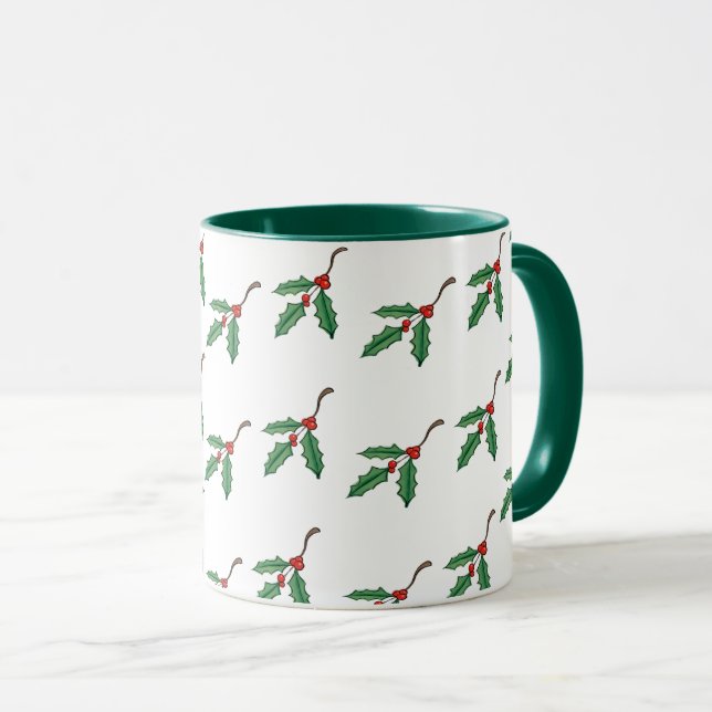Xícara de Café do Feriado do Azevinho de Natal (Frente Esquerda)