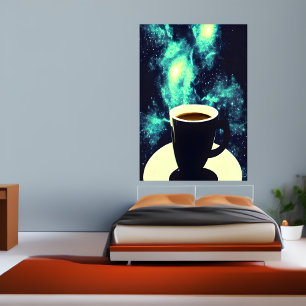 Xícara de café e espaço   AI Art Poster