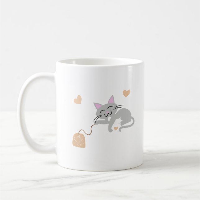 Xícara de Café e Sachê de Chá com Padrão de Gato F (Esquerda)