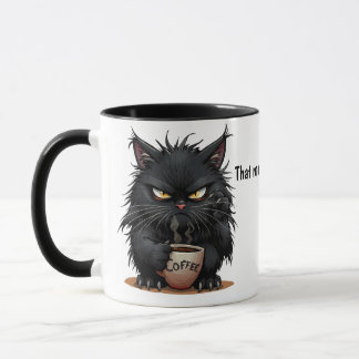 Xícara de café engraçada segurada por gato