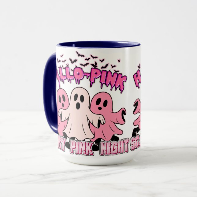 Xícara de café fantasma rosa fofa para Halloween e (Frente Esquerda)