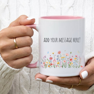 Xícara de Café Floral, Caneca de Mensagem de Texto
