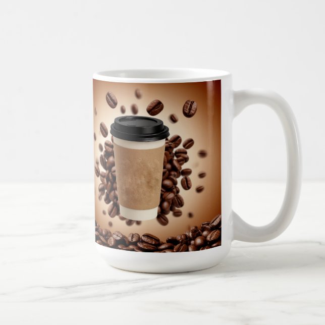 Xícara de café flutuante com grãos de café (Direita)