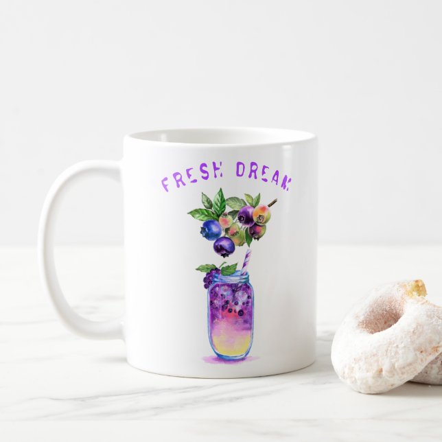Xícara de café Legal com suco de mirtilo (Com Donut)