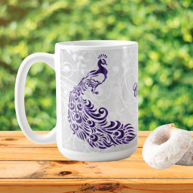 Xícara de café personalizada com pinho púrpura (Purple Peacock Personalized Coffee Mug)