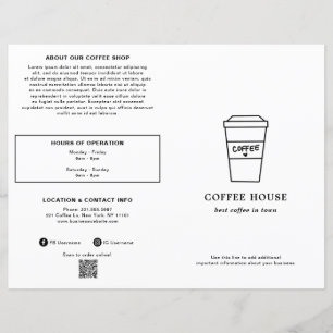 Xícara de café preta e branca fofa Menu de Cafeter