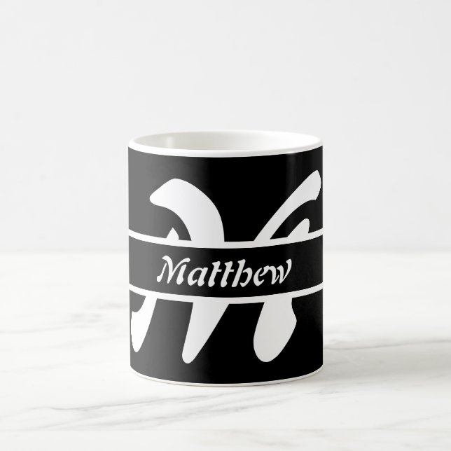 Xícara de café preto e Cinza, monogramada (Centro)
