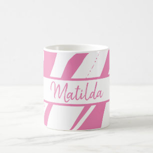 Xícara de café rosa e branco, monograma, mug