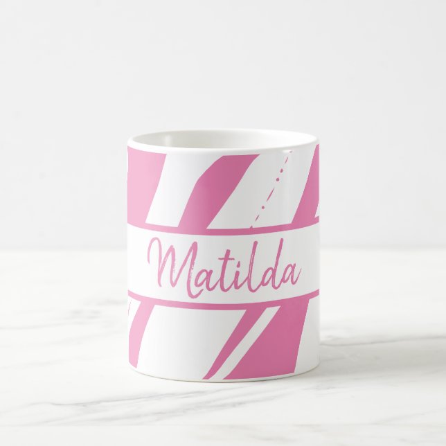 Xícara de café rosa e branco, monograma, mug (Centro)