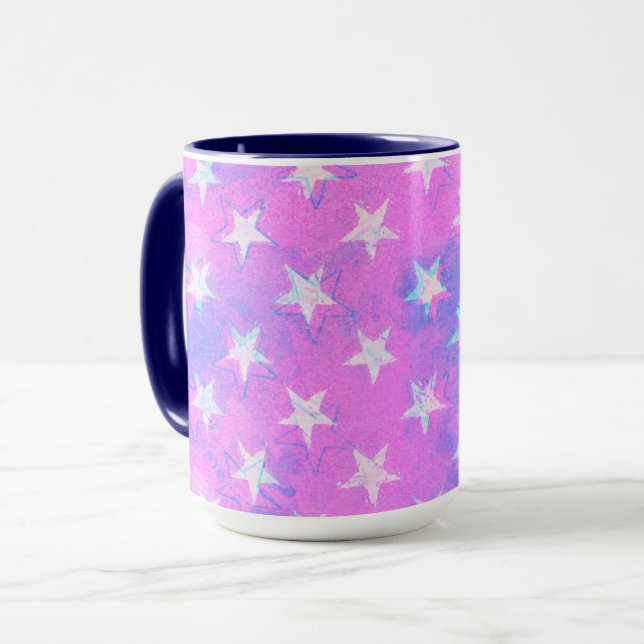 Xícara de caneca espacial das Estrelas Rosa e Púrp (Frente Esquerda)
