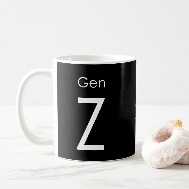 Xícara de caneca Gen Z, preta por Foton Art (Com Donut)