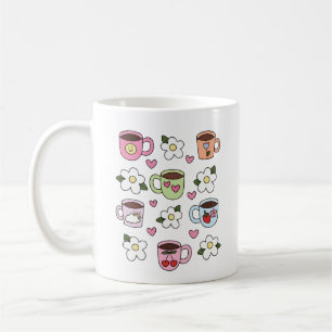 Xícara de chá Kawaii e flores