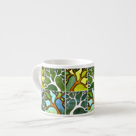 Xícara De Espresso 4 árvores cinzeladas mão na aguarela e a caneta &