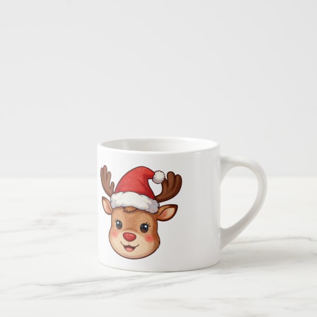 Xícara De Espresso  6oz Mini Reindeer Latte Mug with Festive Santa Ha (Direita)
