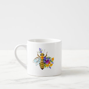 Xícara De Espresso Abeja flor com plantas silvestres
