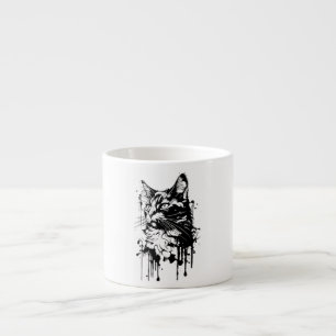 Xícara De Espresso Abertura de Gato Preto e Branco