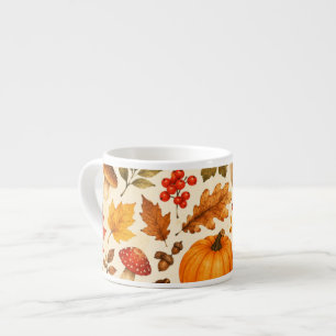 Xícara De Espresso Abóboras de Aquarela de Outono, Folhas de Outono e