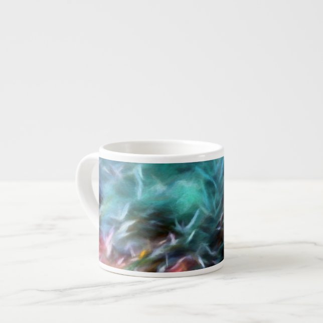 Xícara De Espresso Abstrato Art em Turquesa, Verde, Branco, Vermelho (Frente Esquerda)
