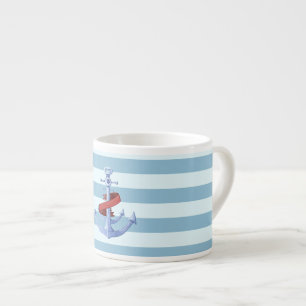 Xícara De Espresso Adorável Luz de Âncora Náutica Listras Azul Claro
