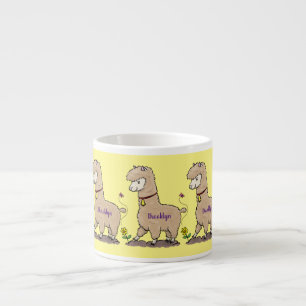 Xícara De Espresso Alpaca feliz e giro com cartoon de borboleta