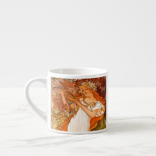 Xícara De Espresso Alphonse Mucha Art Nouveau Primavera (Esquerda)