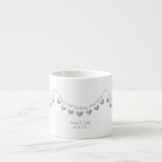 Xícara De Espresso Aniversário de Casamento de 25 Silver (Frente)