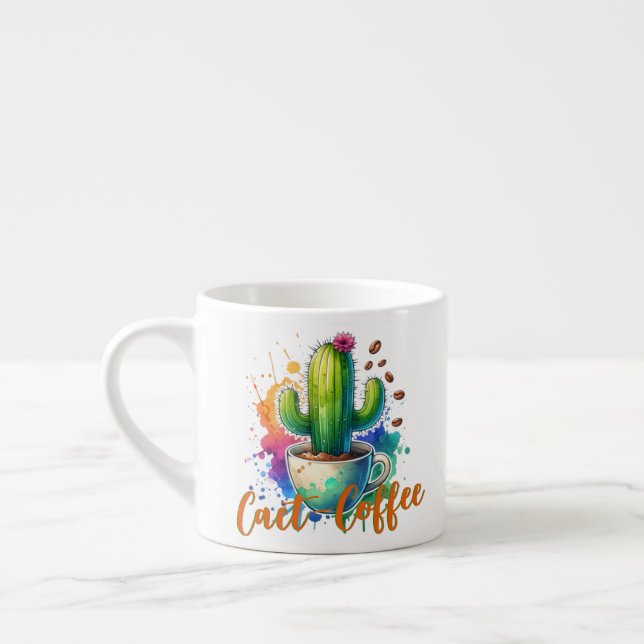 Xícara De Espresso Aquarela Cactus que ama café (Esquerda)