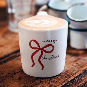 Xícara De Espresso Arco de Fita Vermelha Minimalista Feliz Natal
