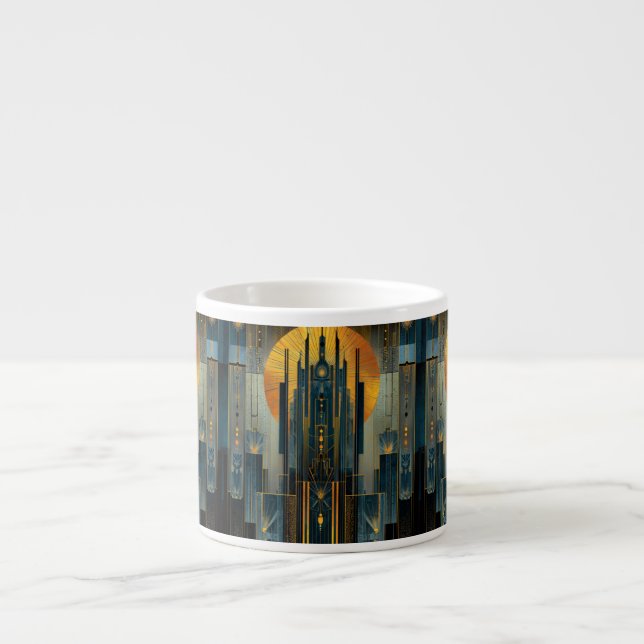 Xícara De Espresso Arquitetura Deco À Noite (Frente)