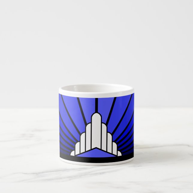 Xícara De Espresso Art deco sun em azul Specialty Mug (Frente)