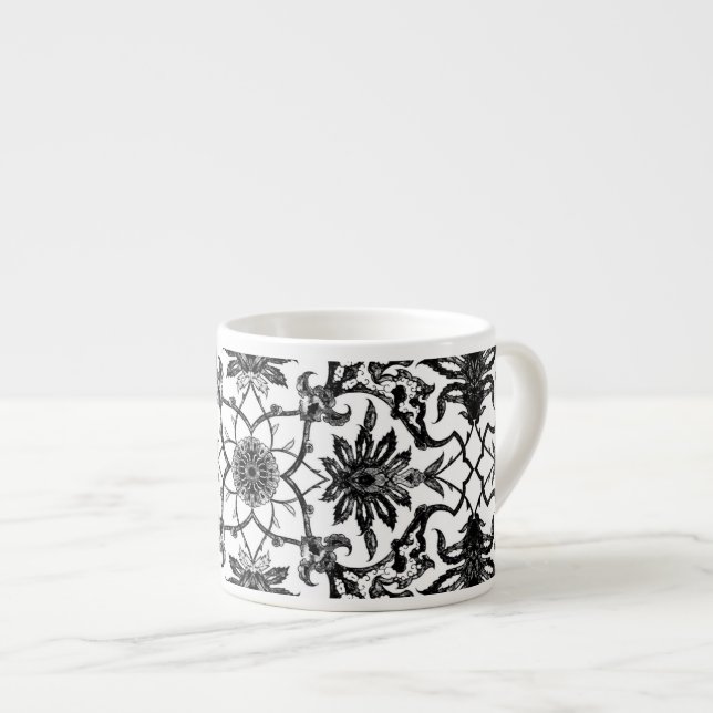 Xícara De Espresso Art Nouveau - Padrão Chinês - Preto e Branco (Frente Esquerda)