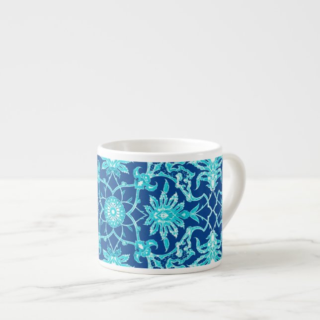 Xícara De Espresso Art Nouveau - Padrão Chinês - Turquesa e Azul (Frente Esquerda)
