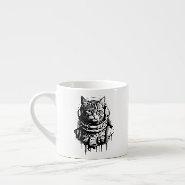 Xícara De Espresso Arte a Tinta do Gato Astronauta (Esquerda)