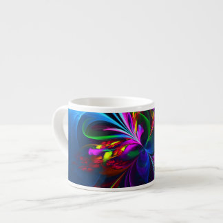 Xícara De Espresso Arte abstrata floral moderna padrão vermelho e azu