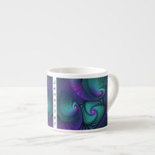 Xícara De Espresso Arte abstrata fractal Roxo Encontra Turquesa Nome