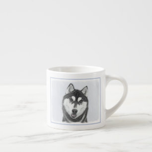 Xícara De Espresso Arte de Cachorro Siberiana (Preta e Branca)