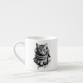Xícara De Espresso Arte de Gato Astronauta com Tinta