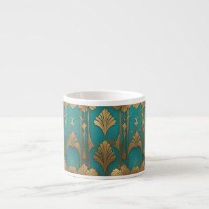 Xícara De Espresso Arte Deco Em Azul E Dourado