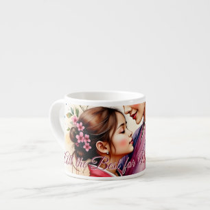 Xícara De Espresso Arte do Quimono do Dia das Mães com Abraço Floral
