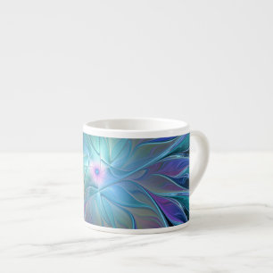 Xícara De Espresso Arte Fractal Abstrato de Sonho Roxo Azul