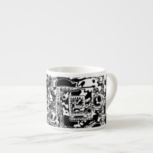 Xícara De Espresso Arte Geométrica Preta E Branca 25