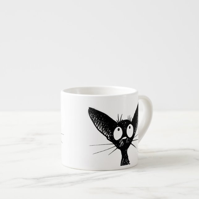 Xícara De Espresso Arte pequena bonito engraçada do gato preto (Frente Esquerda)